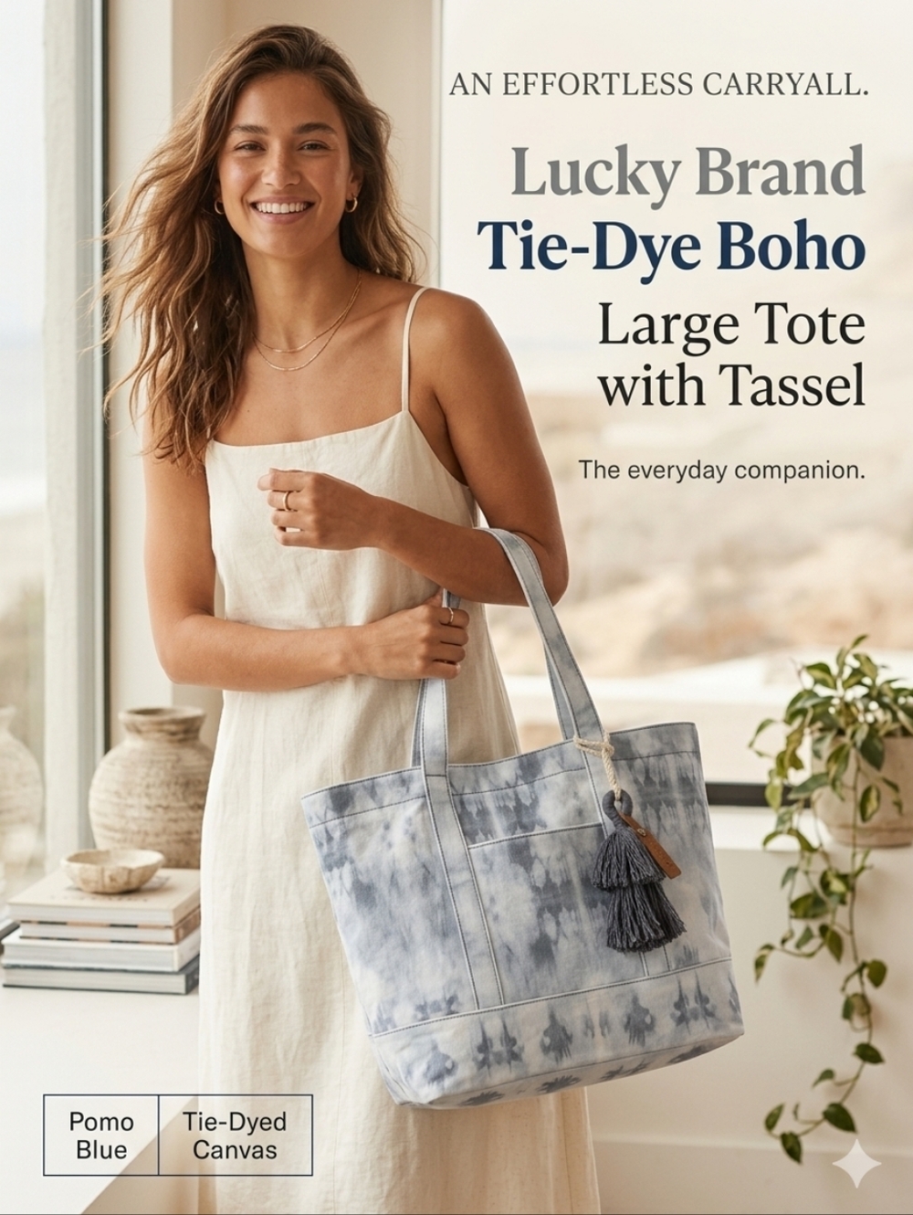 LUCKY BRAND Pomo Blue Tie Dyed Large Tote, bag, carryall
